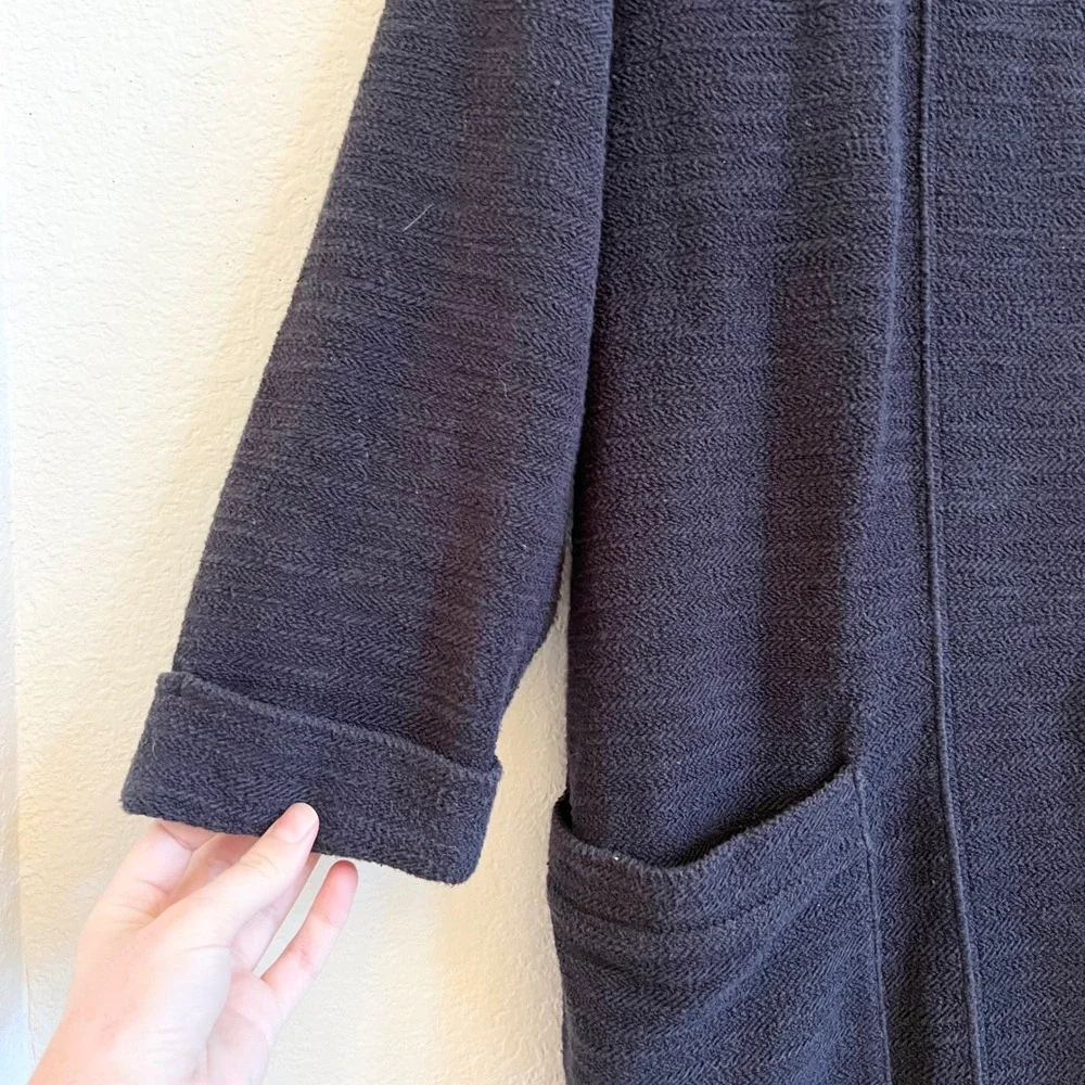 Lands End Thick Terrycloth Black Knit Open Front‎ Cardigan Sweater Size 14 16